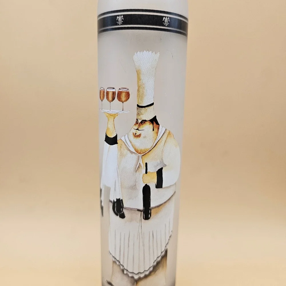 Frosted Glass Bottle w/ Stainless‎ Steel Pour Spout and Chain Stopper Decorative